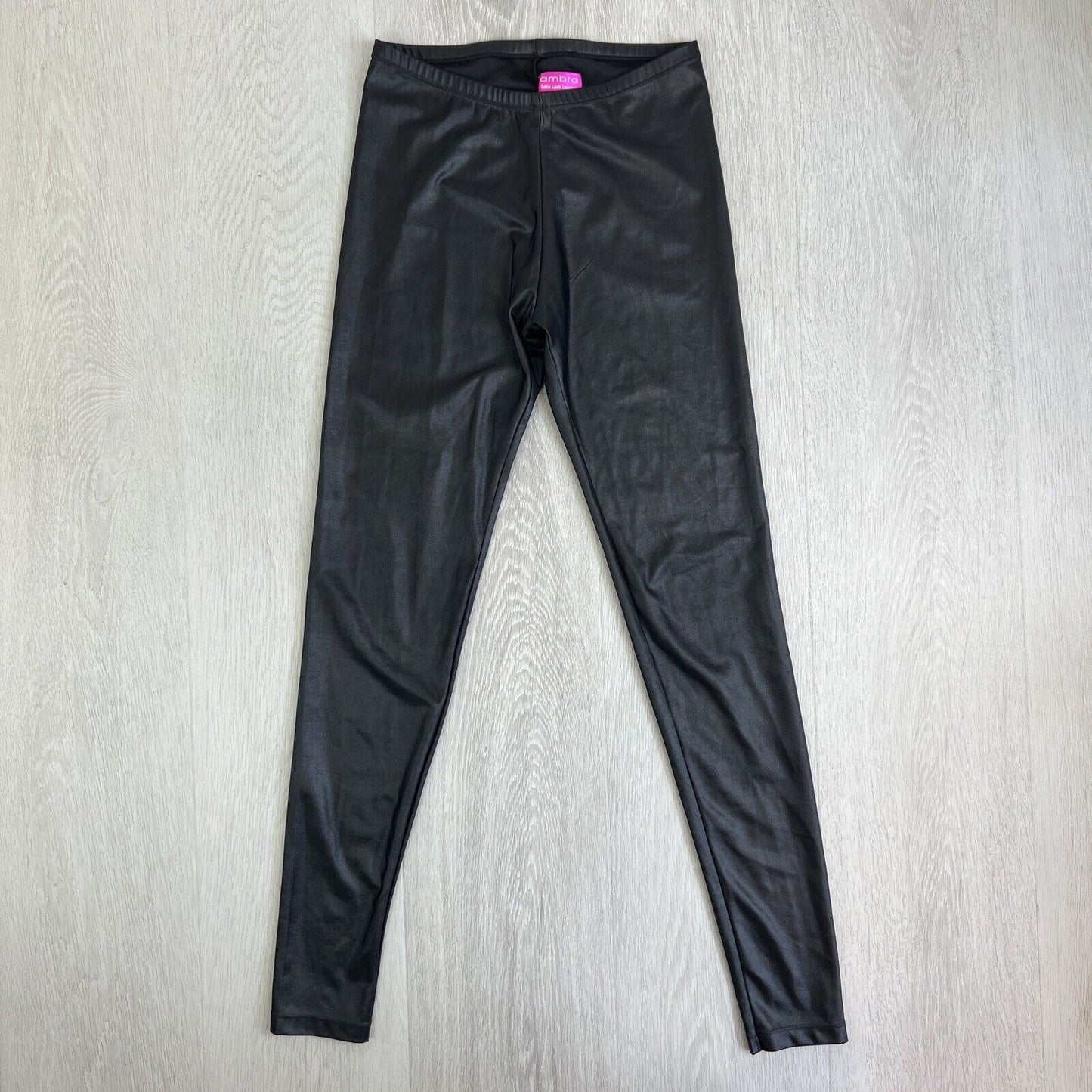 ambra Womens Black satin look leggings size s/m