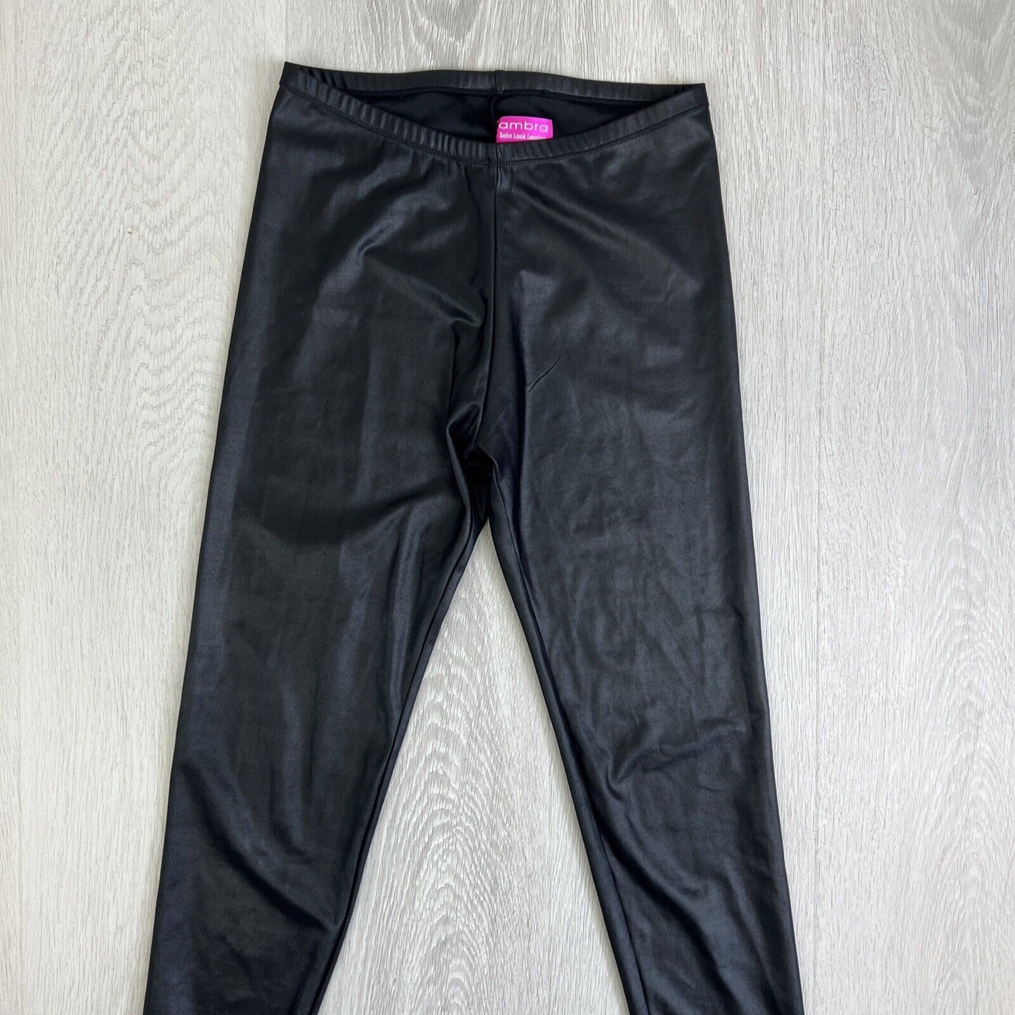 ambra Womens Black satin look leggings size s/m