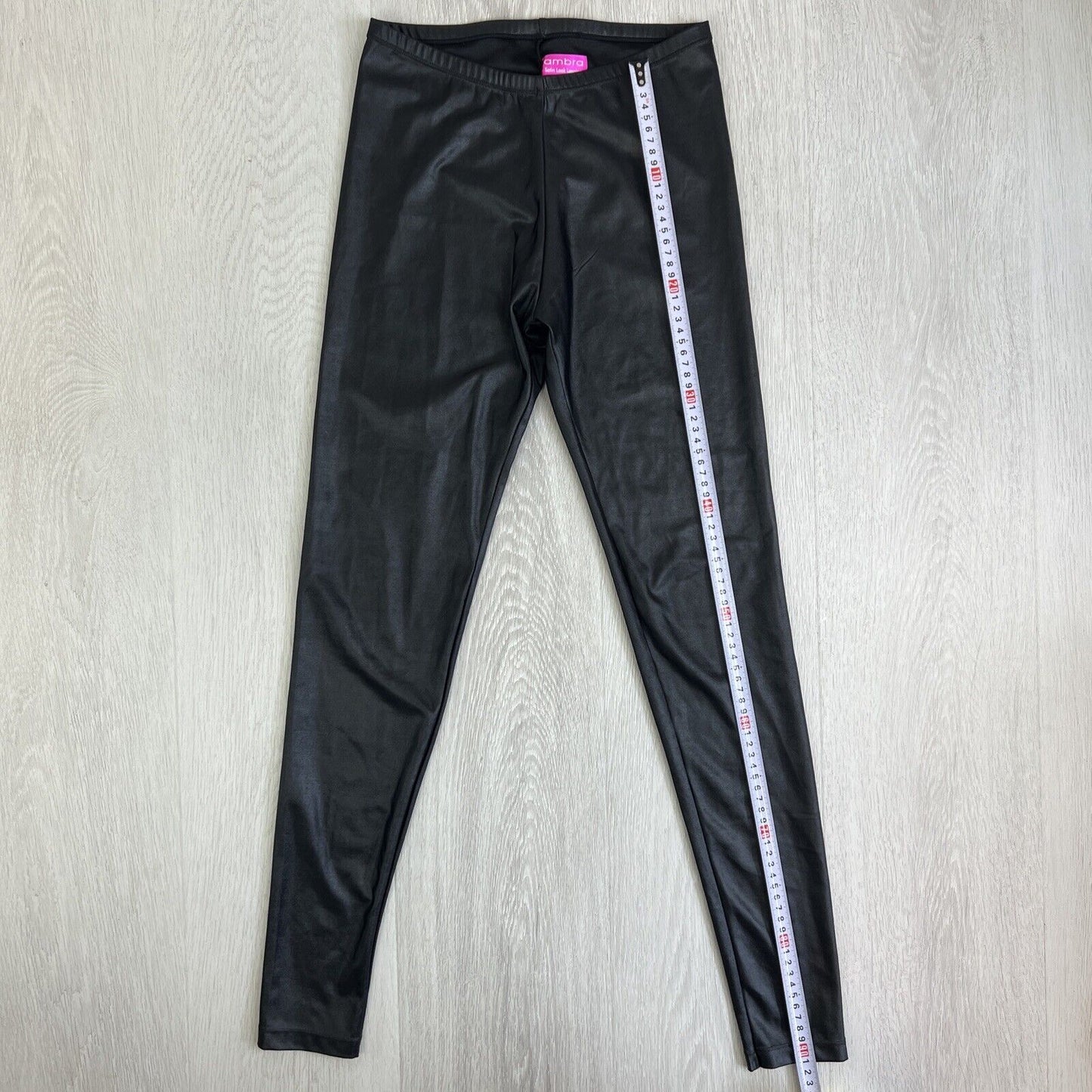 ambra Womens Black satin look leggings size s/m