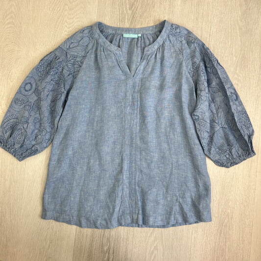 Blue Illusion Womens 100% French Linen Top Blouse Oversized Size XS