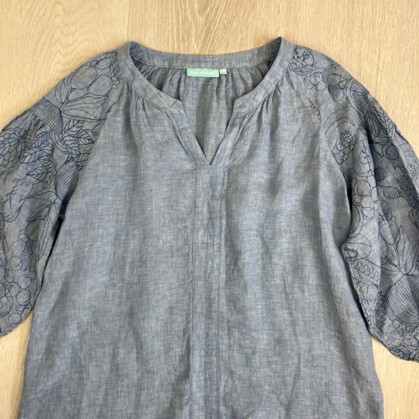 Blue Illusion Womens 100% French Linen Top Blouse Oversized Size XS