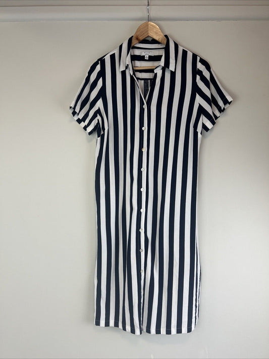 W Lane Linen Blend Womens Striped Shirt Dress Size 10