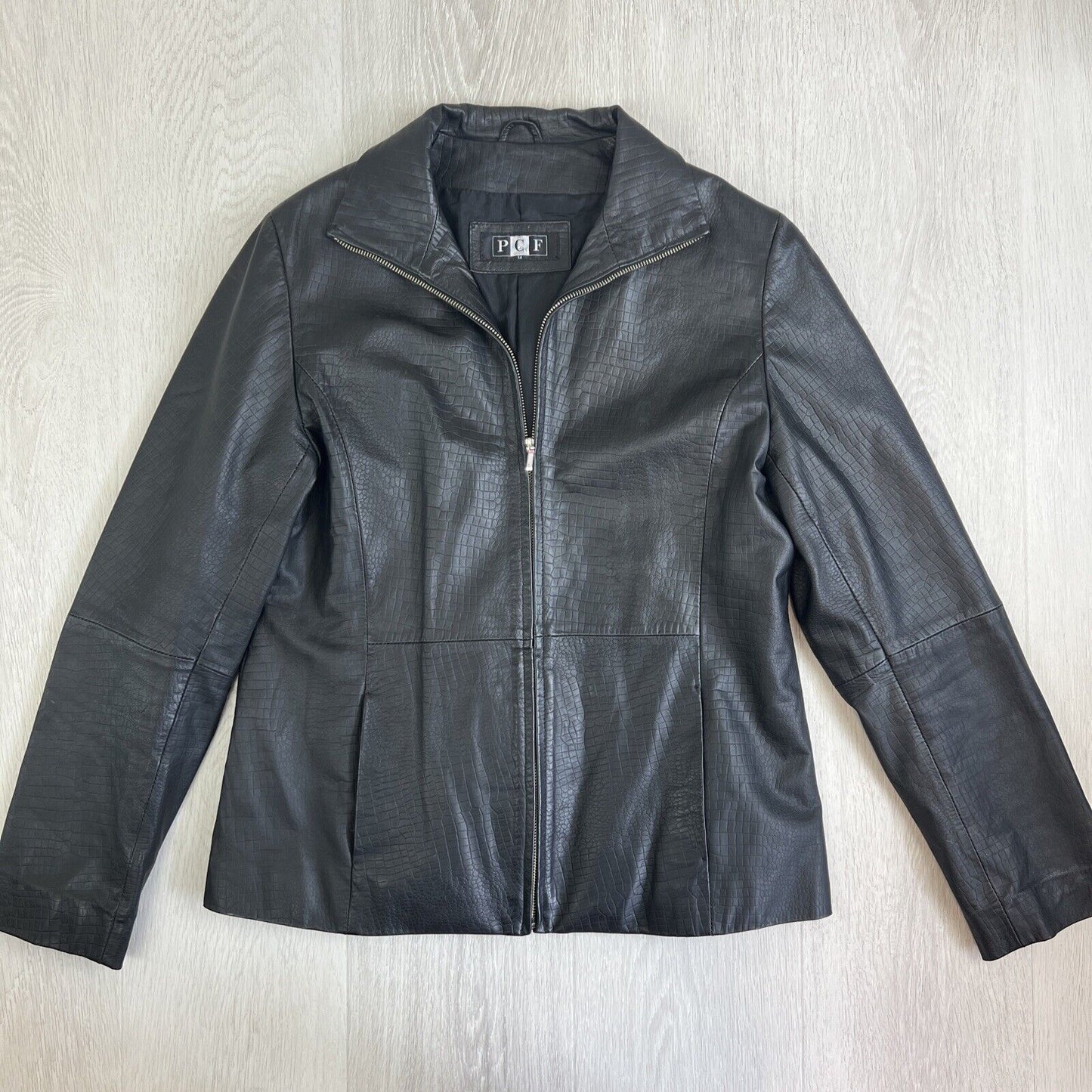 PCF Black Leather Full Zip Jacket Size 14