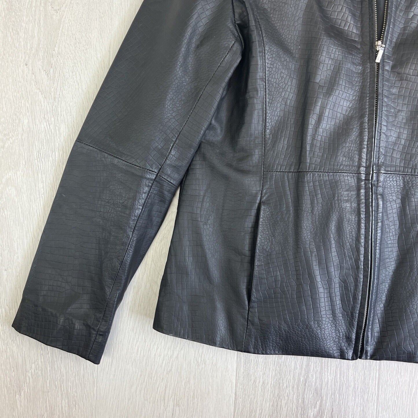 PCF Black Leather Full Zip Jacket Size 14