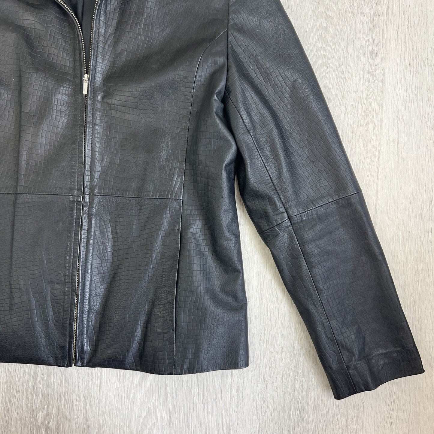 PCF Black Leather Full Zip Jacket Size 14