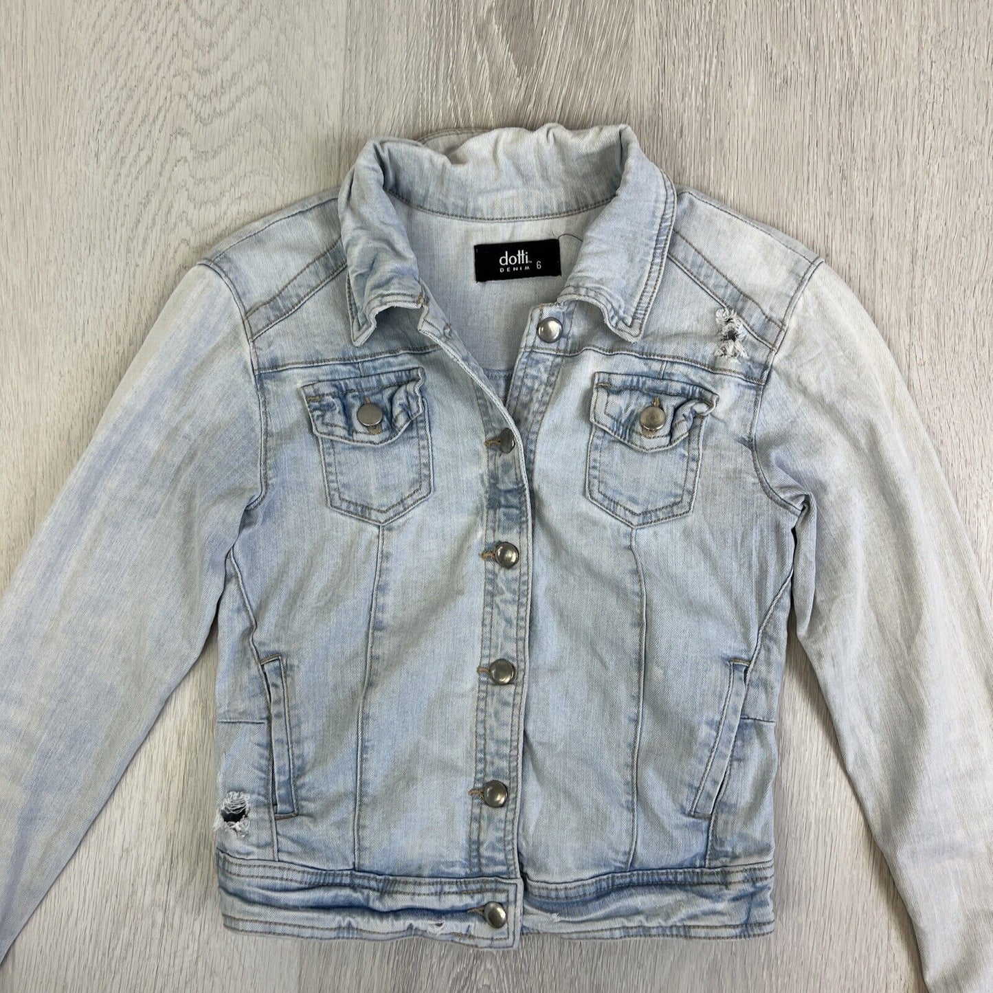 Dotti Womens Blue Light Wash Denim Cropped Jacket Size 6