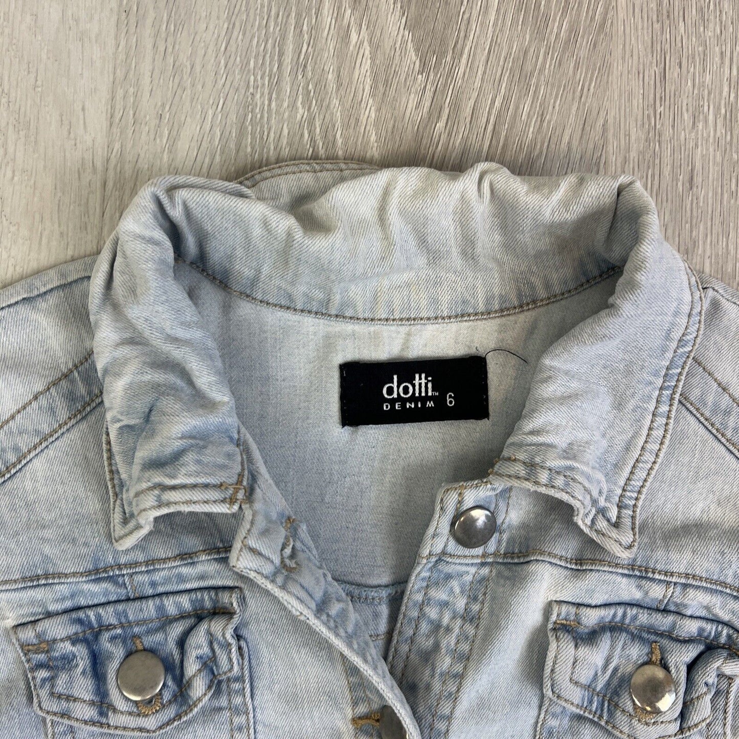 Dotti Womens Blue Light Wash Denim Cropped Jacket Size 6