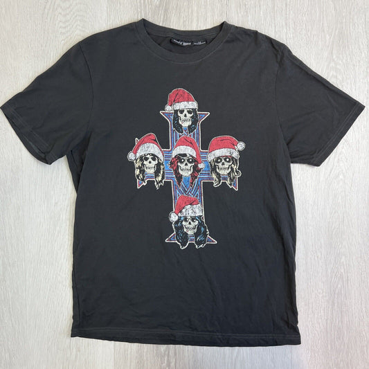 Cotton On Guns N Roses Mens Black Christmas Band T-Shirt Size Large