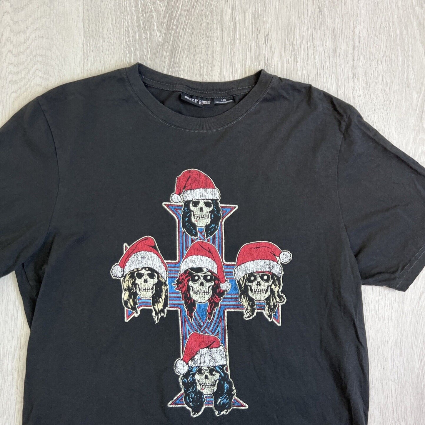 Cotton On Guns N Roses Mens Black Christmas Band T-Shirt Size Large