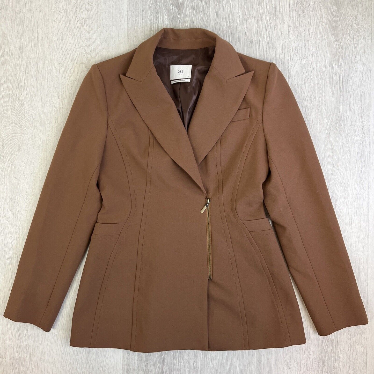 Cue Womens Brown European Fabric Zip Blazer Jacket Size 10