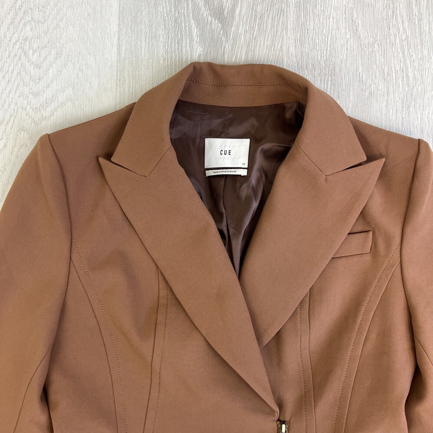 Cue Womens Brown European Fabric Zip Blazer Jacket Size 10