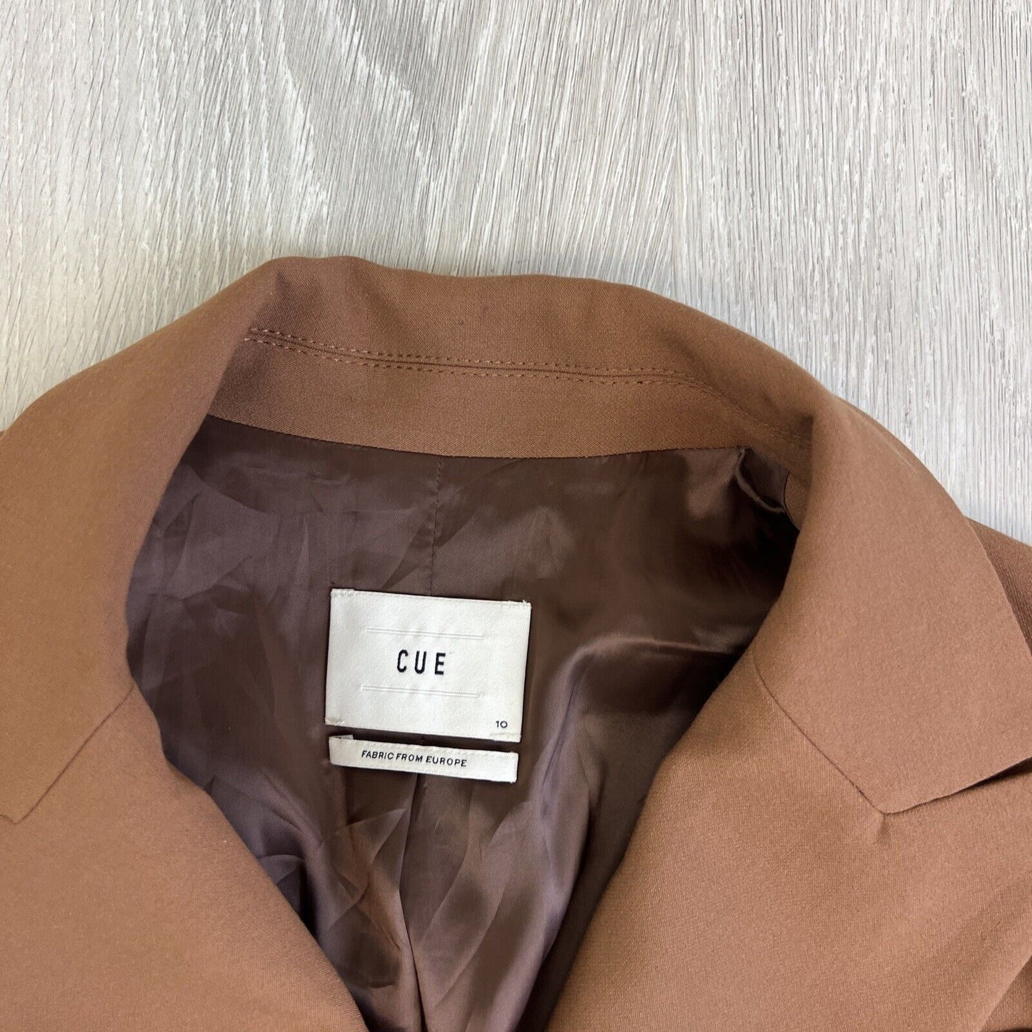 Cue Womens Brown European Fabric Zip Blazer Jacket Size 10