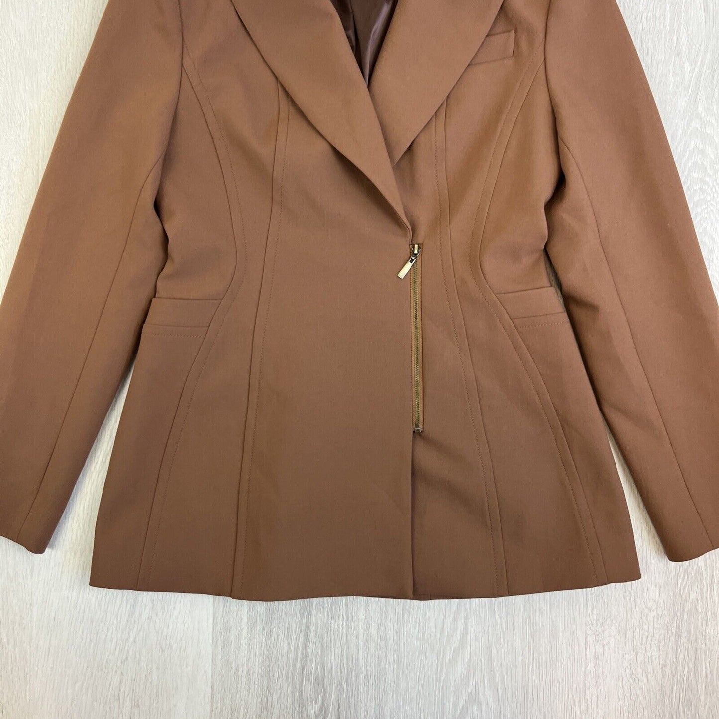 Cue Womens Brown European Fabric Zip Blazer Jacket Size 10