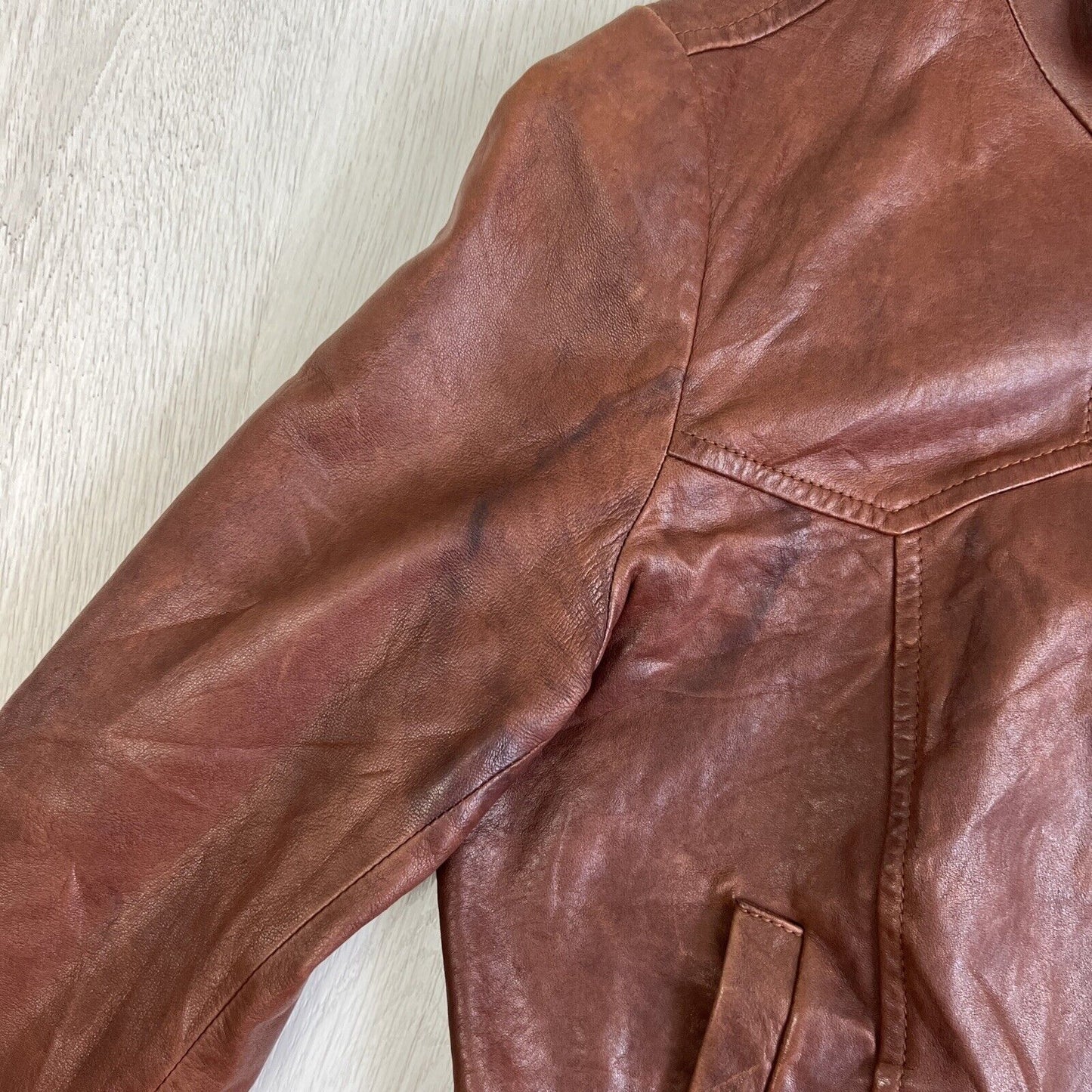 New Republic Womens Brown Cropped Full Zip Leather Jacket Size 8