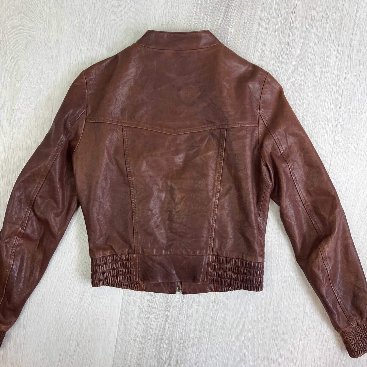 New Republic Womens Brown Cropped Full Zip Leather Jacket Size 8