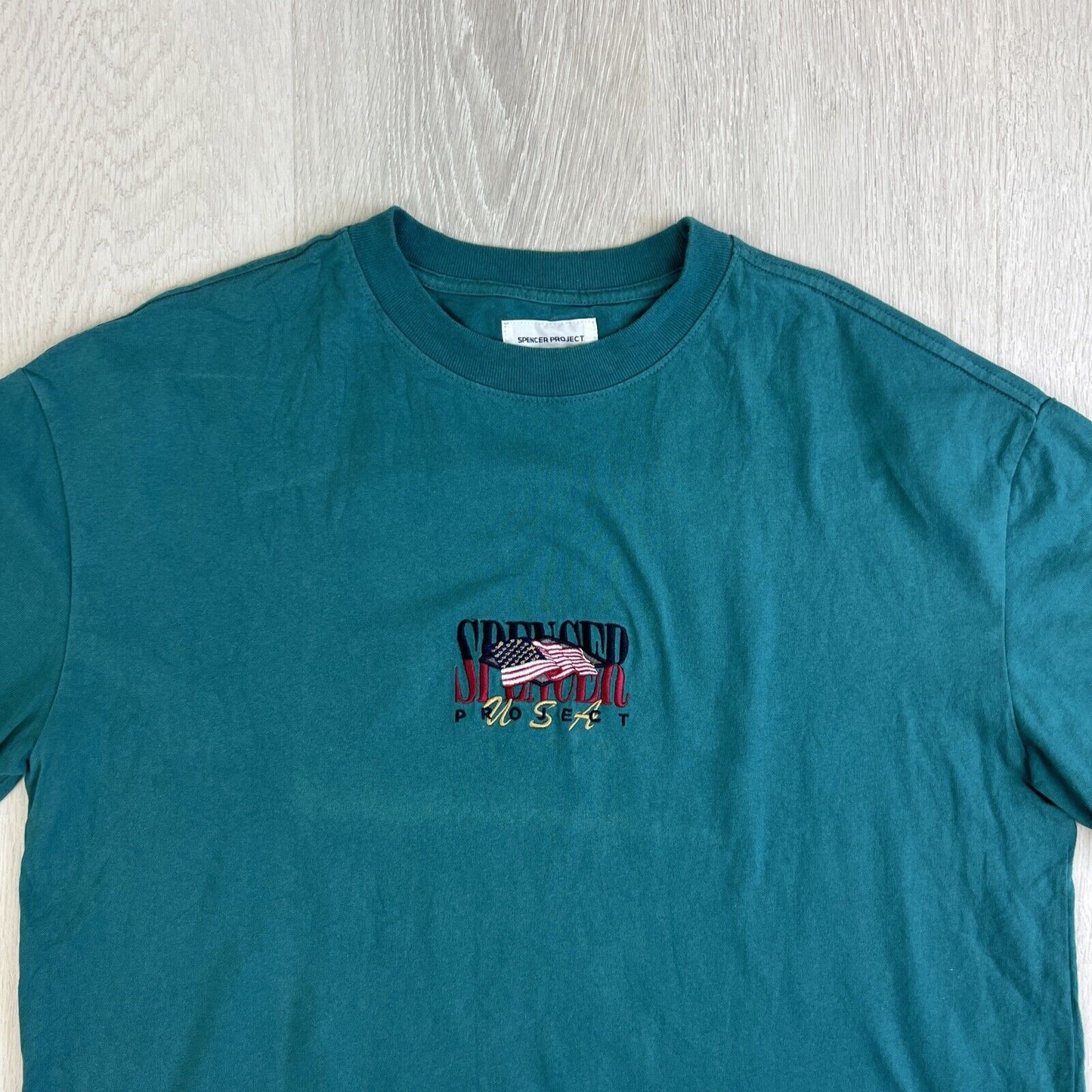 Spencer Project USA Mens Embroidered Logo Green T-Shirt Size Large