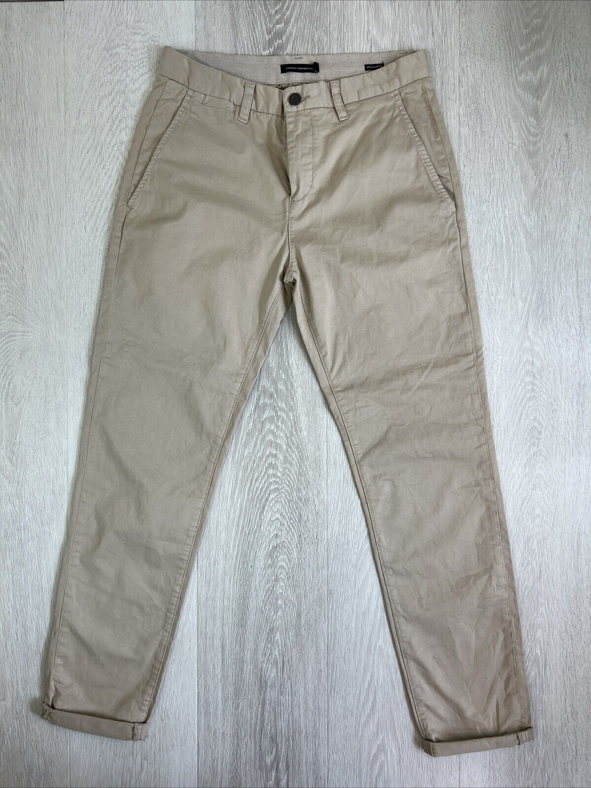 French Connection Mens Beige Slim Regular Fit Chinos Trouser Pants Size 30