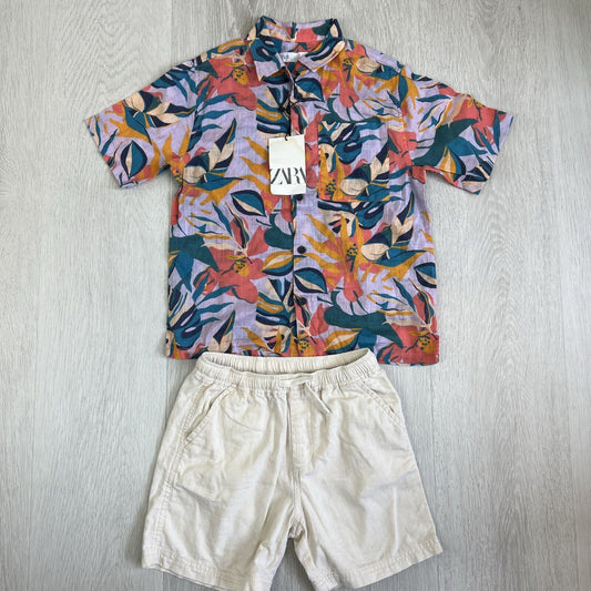 Zara Boys Short Sleeve Button Up Shirt Size 7 Years (New) and Shorts