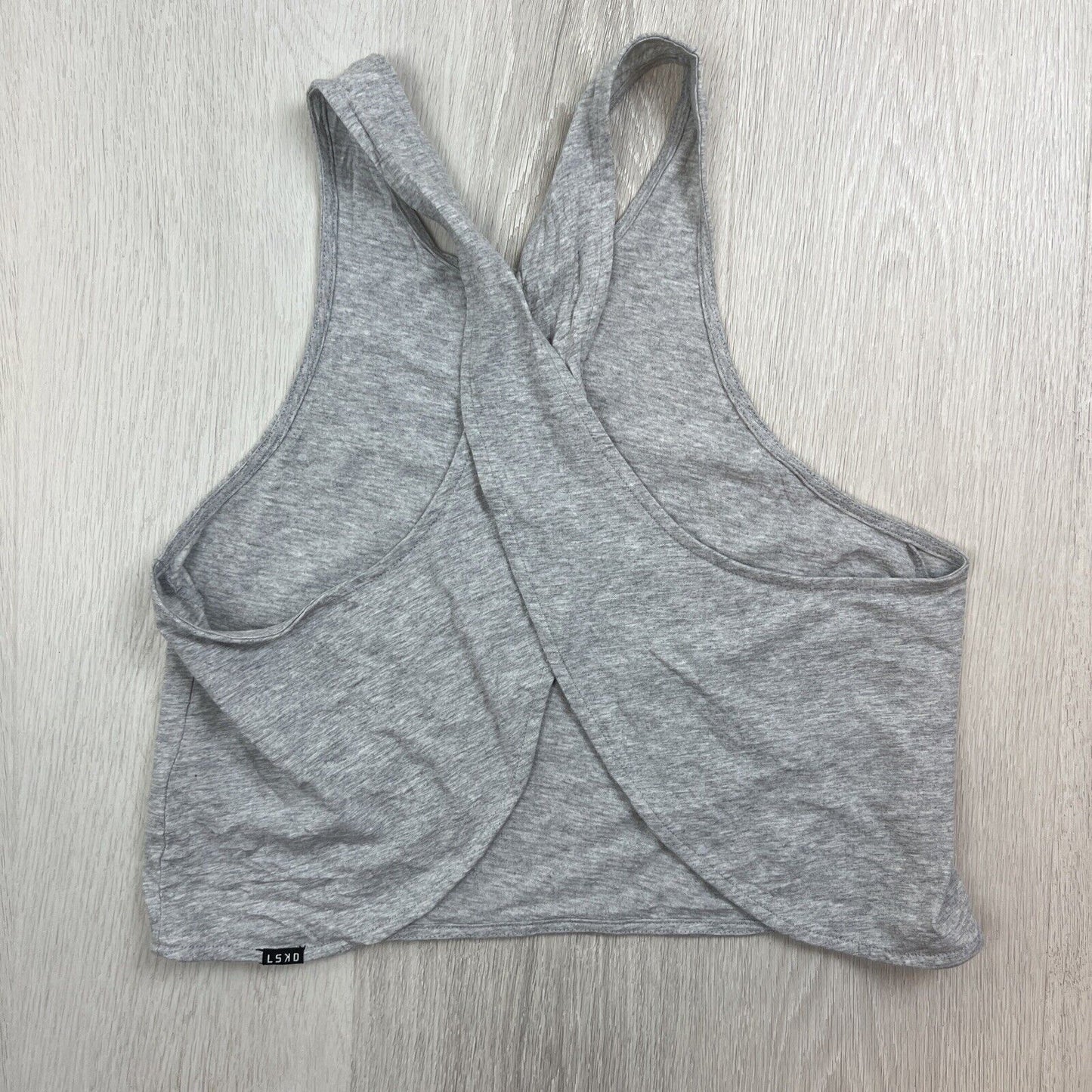 LSKD Womens Grey Cotton Open Cross Back Tank Size Medium