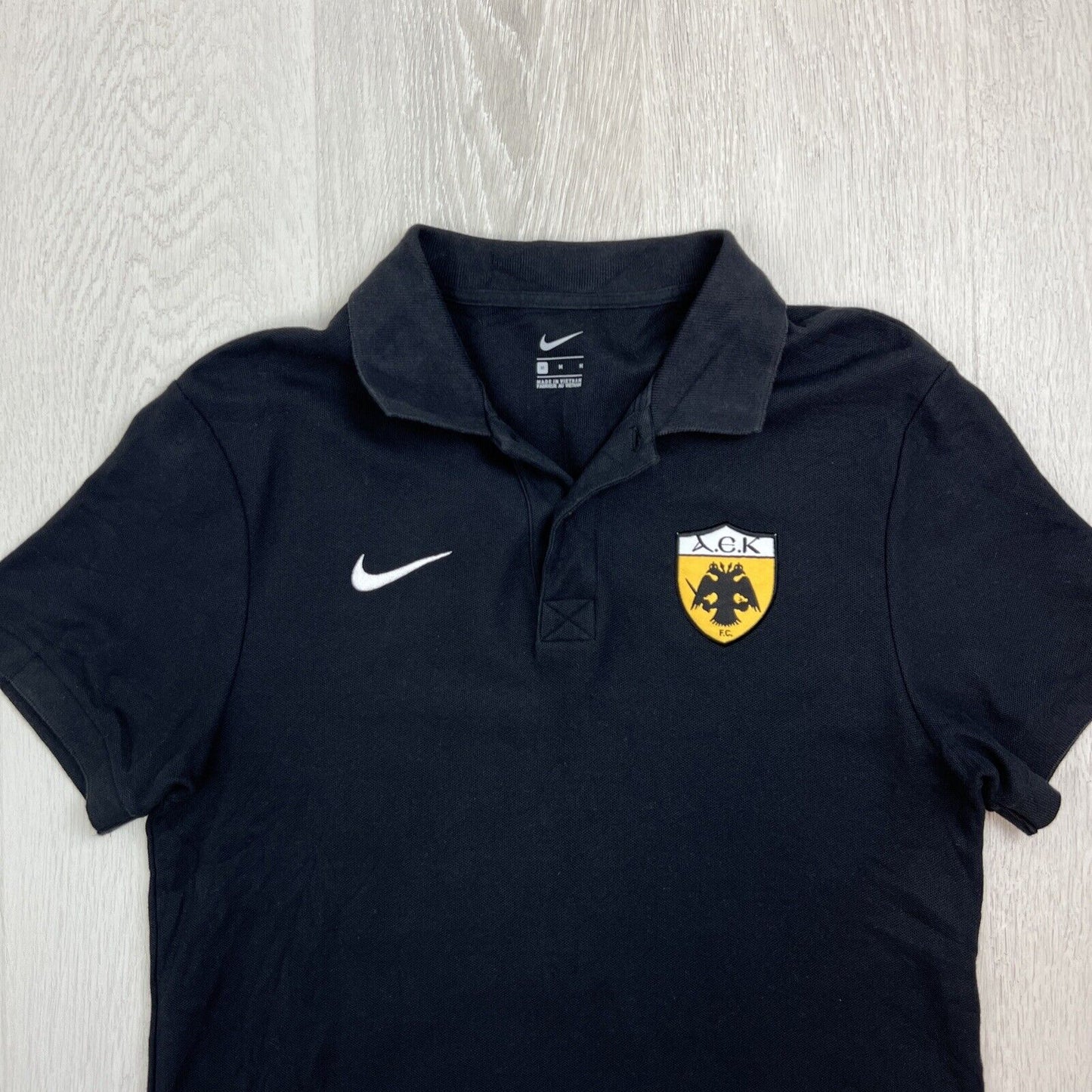 Nike Mens AEK Athens F.C Football Black Polo Shirt Size Medium