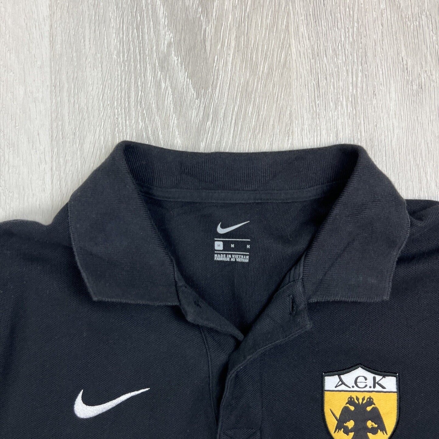 Nike Mens AEK Athens F.C Football Black Polo Shirt Size Medium