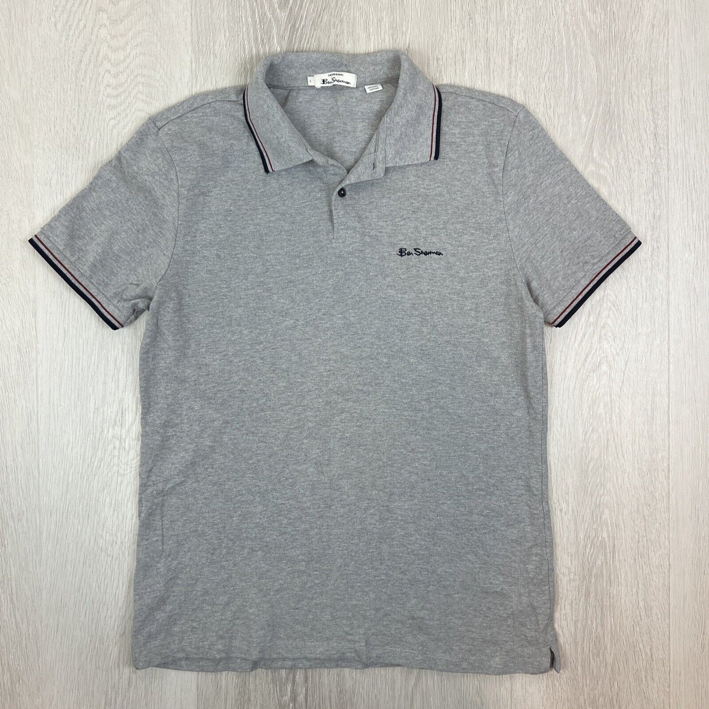 Ben Sherman Mens Grey Organic Cotton Polo Shirt Size Large