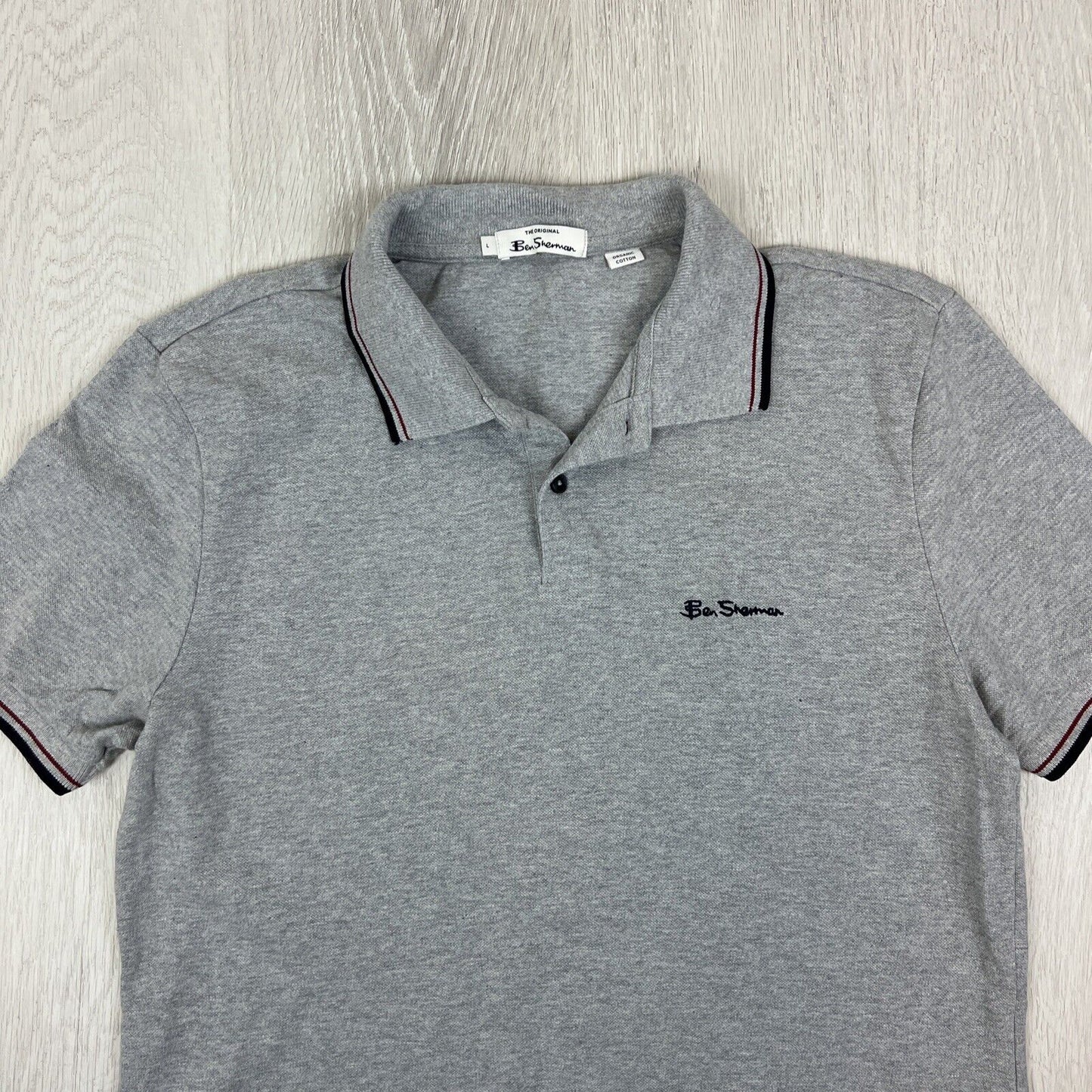 Ben Sherman Mens Grey Organic Cotton Polo Shirt Size Large