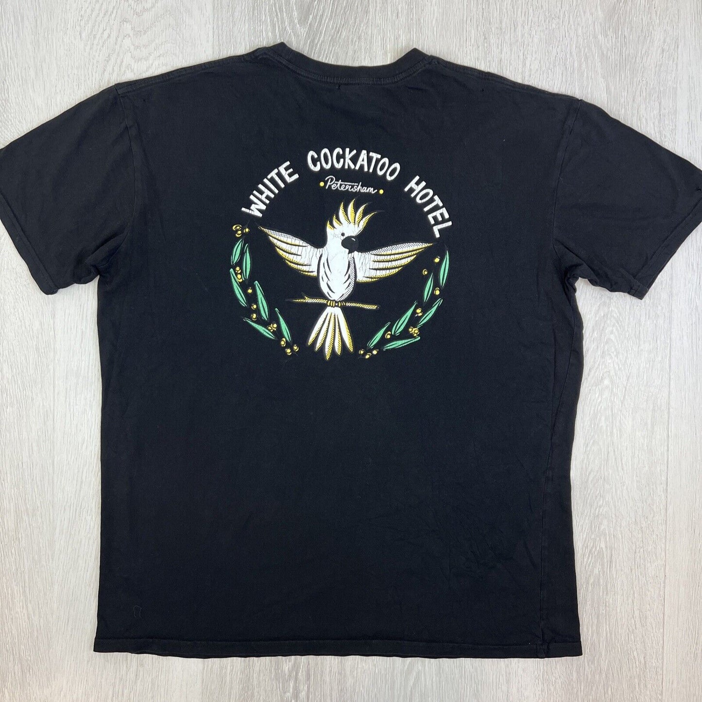 White Cockatoo Hotel Petersham Mens Black Graphic Print Pub T-Shirt Size XL