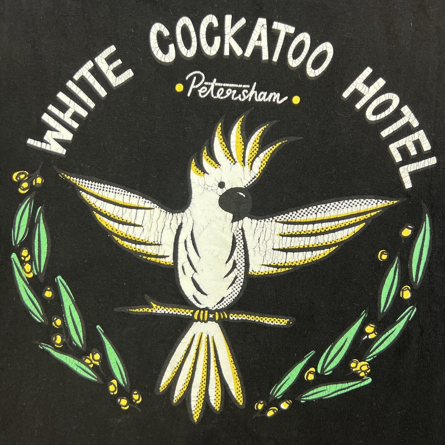 White Cockatoo Hotel Petersham Mens Black Graphic Print Pub T-Shirt Size XL