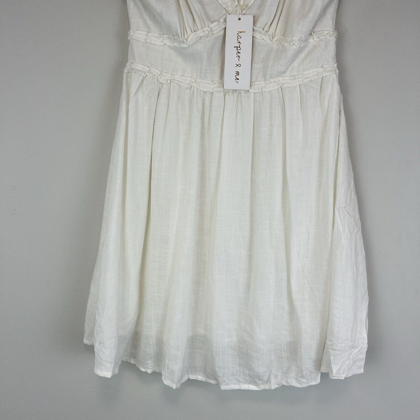 Harper & Me Womens White Summer Linen Blend Mini Dress Size 8 (new)