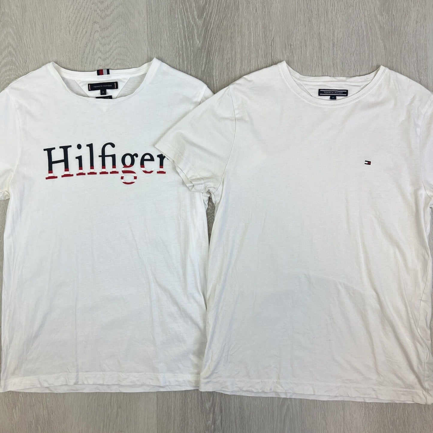 Tommy Hilfiger Mens White T-Shirt Bundle Size Medium (2 T-Shirts)