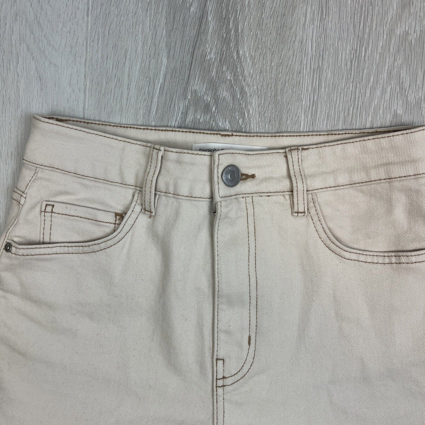 anko Womens Beige Straight Extra High Rise Denim Skirt Size 10