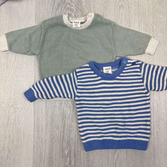 Seed Heritage Baby’s Knitted Cotton Jumpers Size 000 / 0-3 Months (2 Pieces)