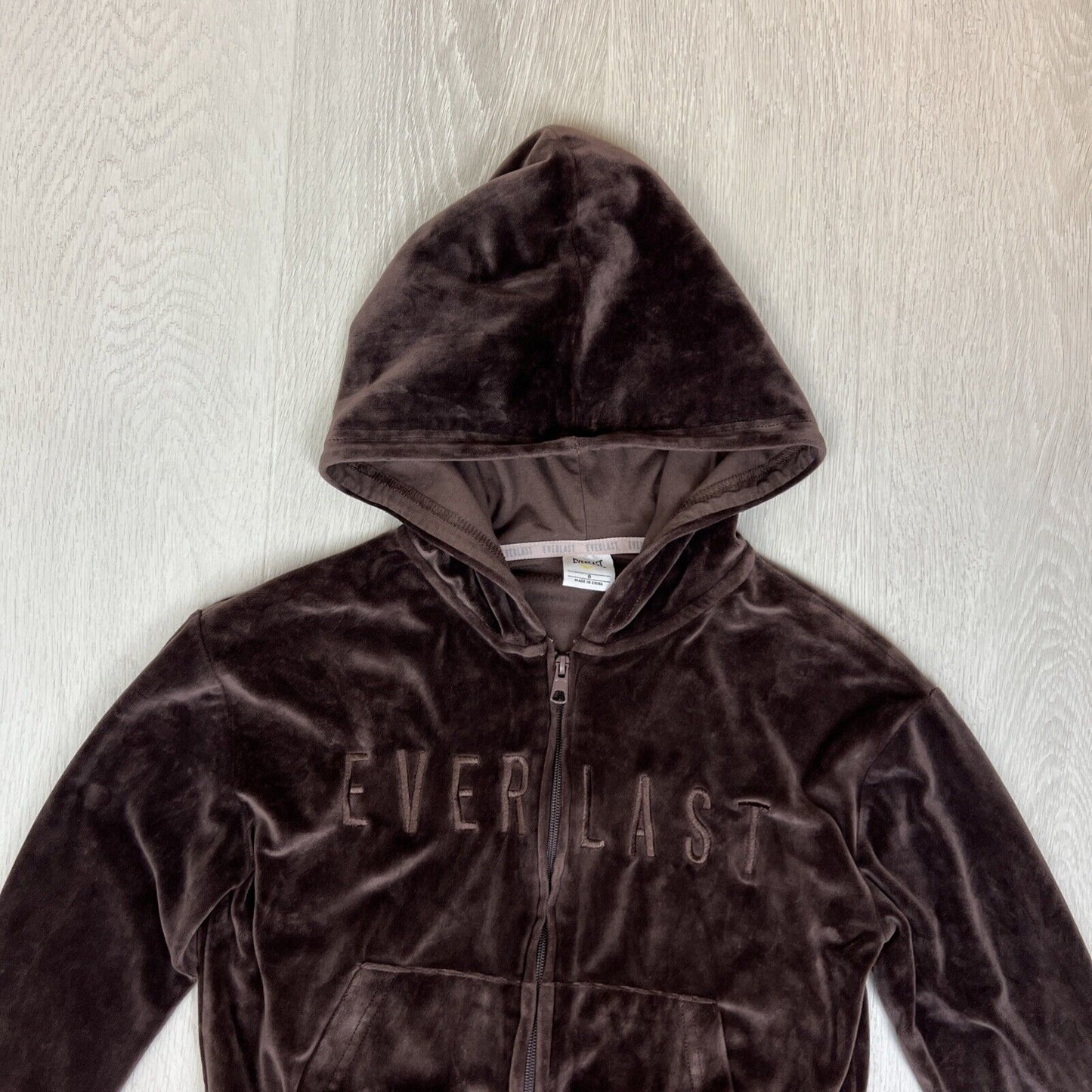 Everlast Womens Velour Brown Cropped Full Zip Hoodie Size 8