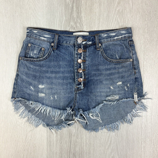 One Teaspoon Womens Blue Denim Cut-Off Animal Pattern Shorts Size 29