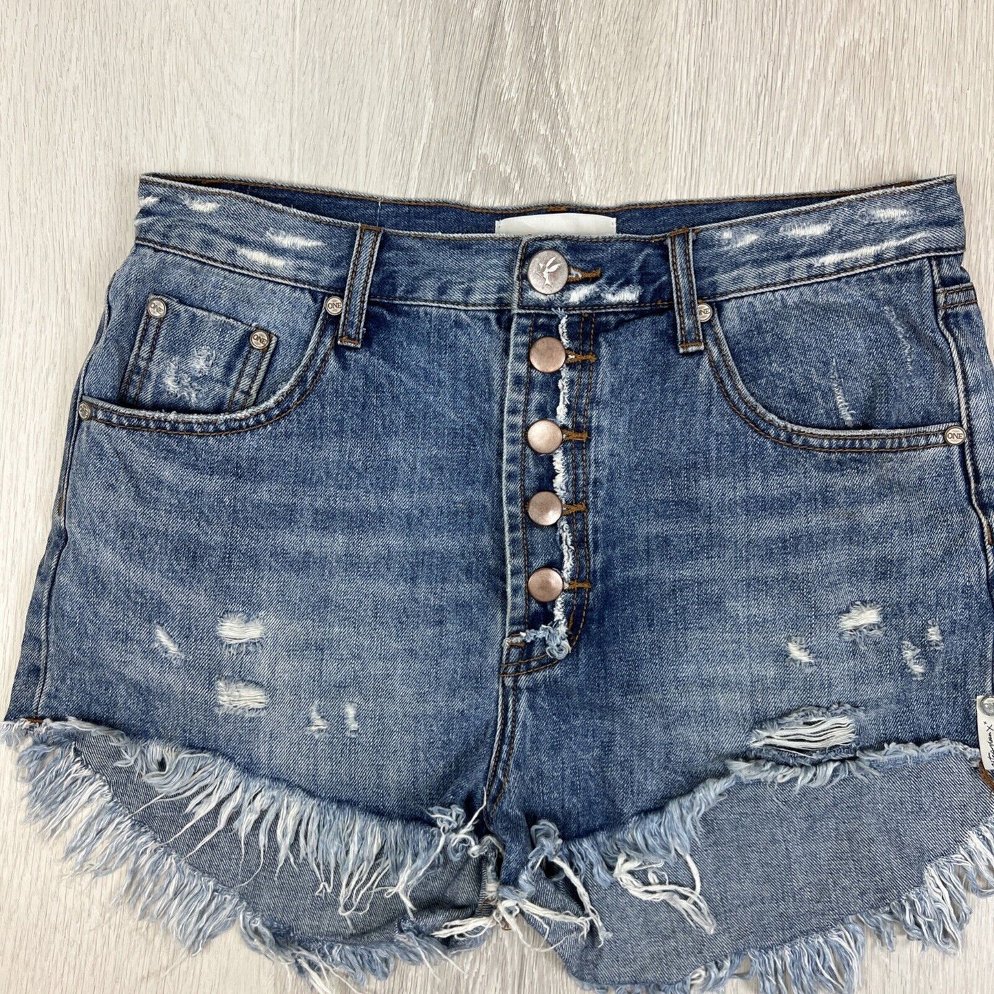 One Teaspoon Womens Blue Denim Cut-Off Animal Pattern Shorts Size 29