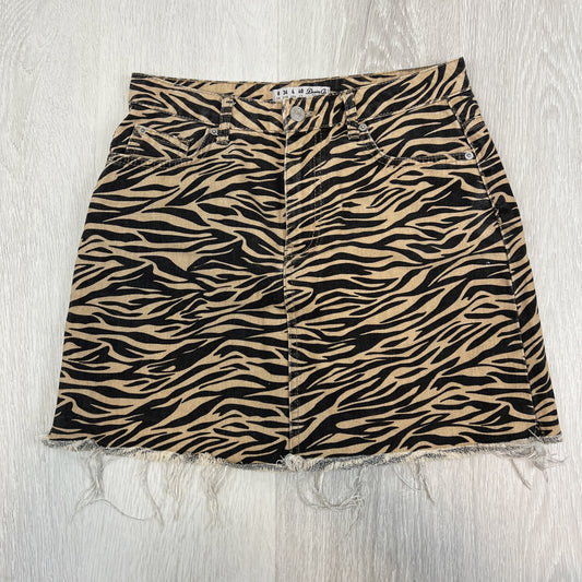Denim & Co Womens Animal Print Brown Denim Mini Skirt Size 8 UK