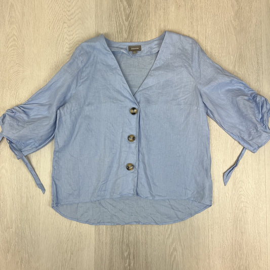 Sussan Womens Light Blue 100% Linen Button Up Shirt Size 12