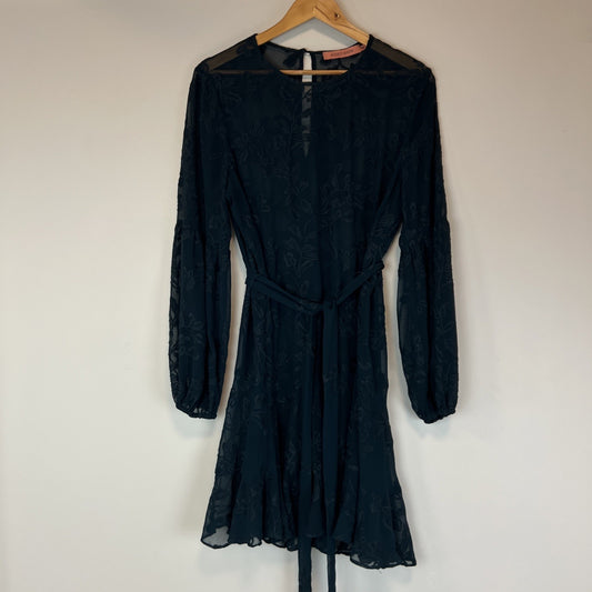 Rodeo Show Womens Green Long Sleeve  Waist Tie Dress Size 14