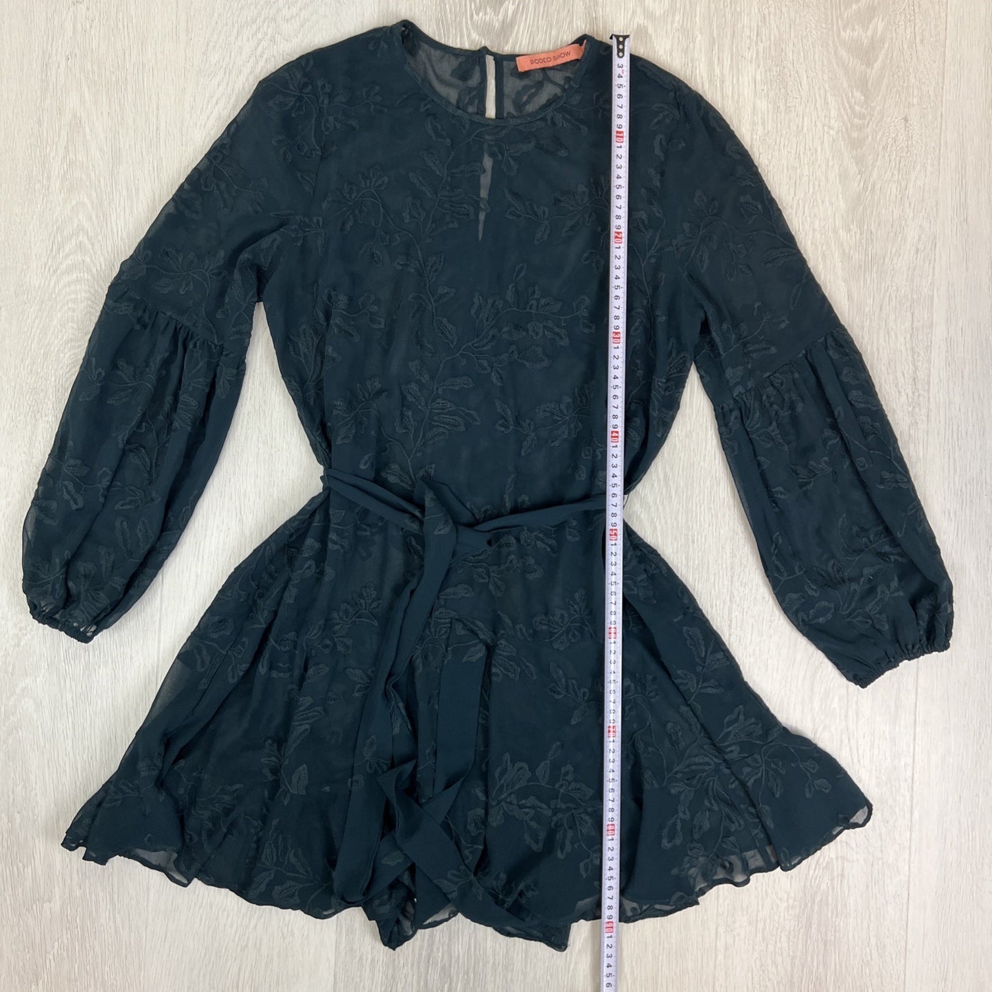 Rodeo Show Womens Green Long Sleeve  Waist Tie Dress Size 14