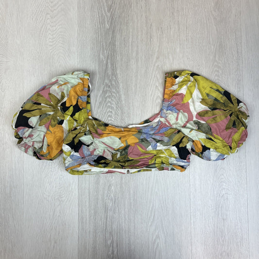 Sheike Womens Floral Pattern Cotton Puff Sleeve Cropped Blouse Top Size 16