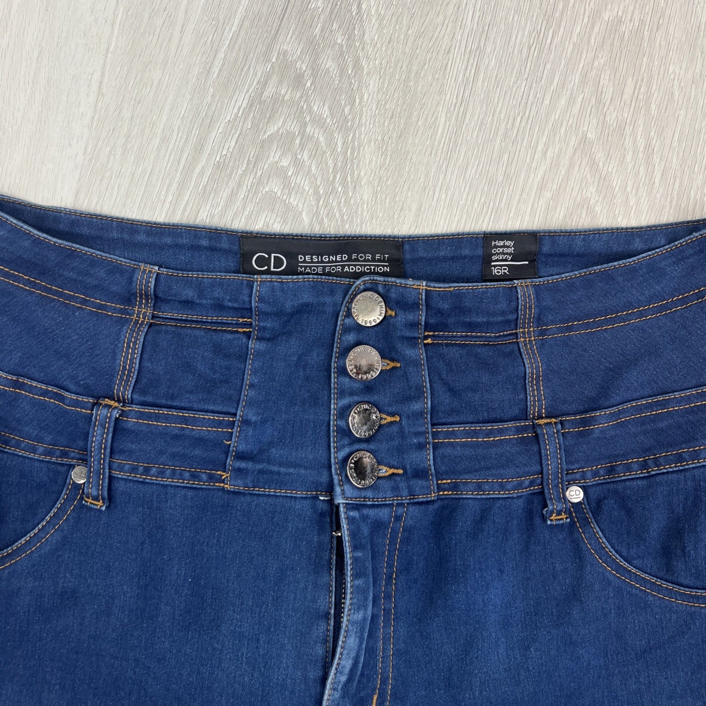 Chic Denim Womens Dark Wash Harley Corset Skinny Jeans Size 16