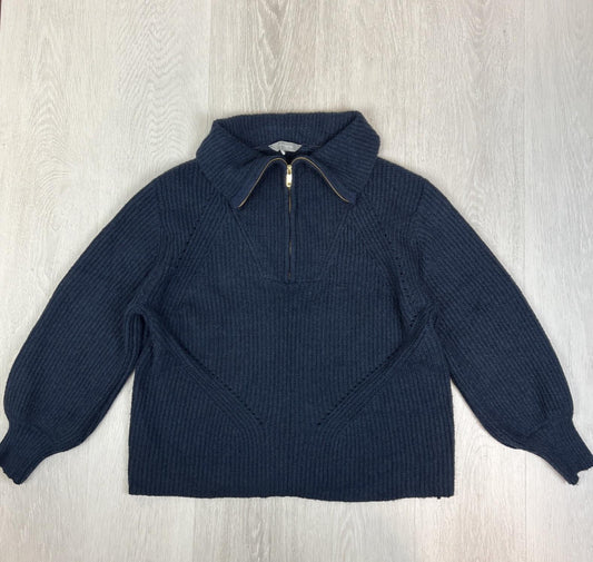 Suzanne Grae Womens Navy Blue 1/4 Zip Knitted Sweater Jumper Size L-XL Approx