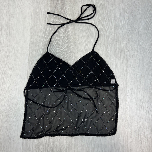 Her Pony Womens Black Jewelled Cropped Open Back Tank Top Size 6