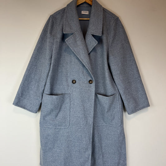 Susan Womens Blue-Grey Long Double Breasted Overcoat Jacket Size 12
