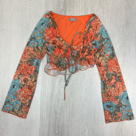 Outcast Womens Cropped Front Tie Flared Sleeves Boho Top Size M