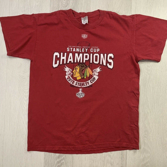 NHL Chicago Blackhawks 2010 Stanley Cup Champions Mens Red T-Shirt Size M