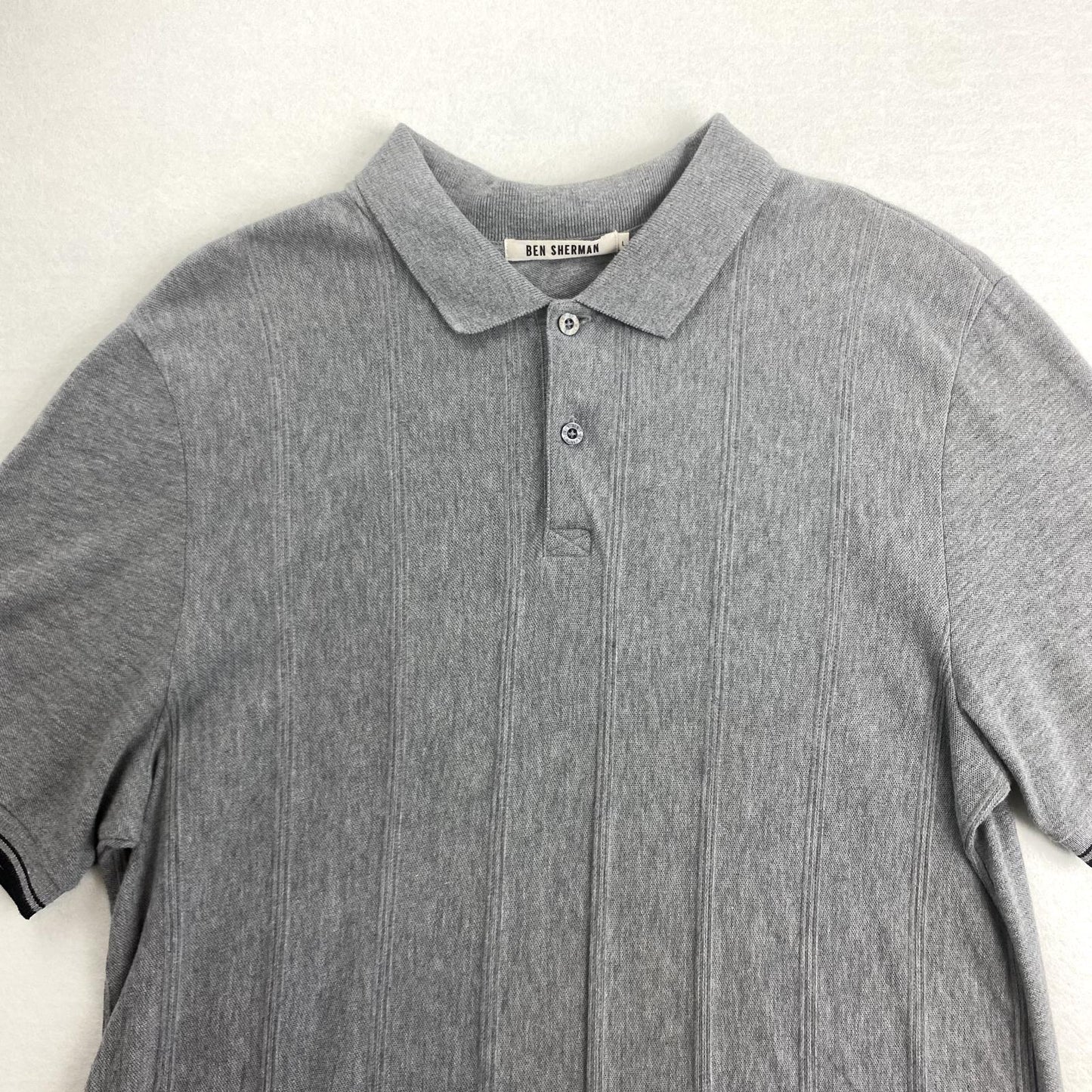 Ben Sherman Mens Grey Retro Polo Shirt Size Large