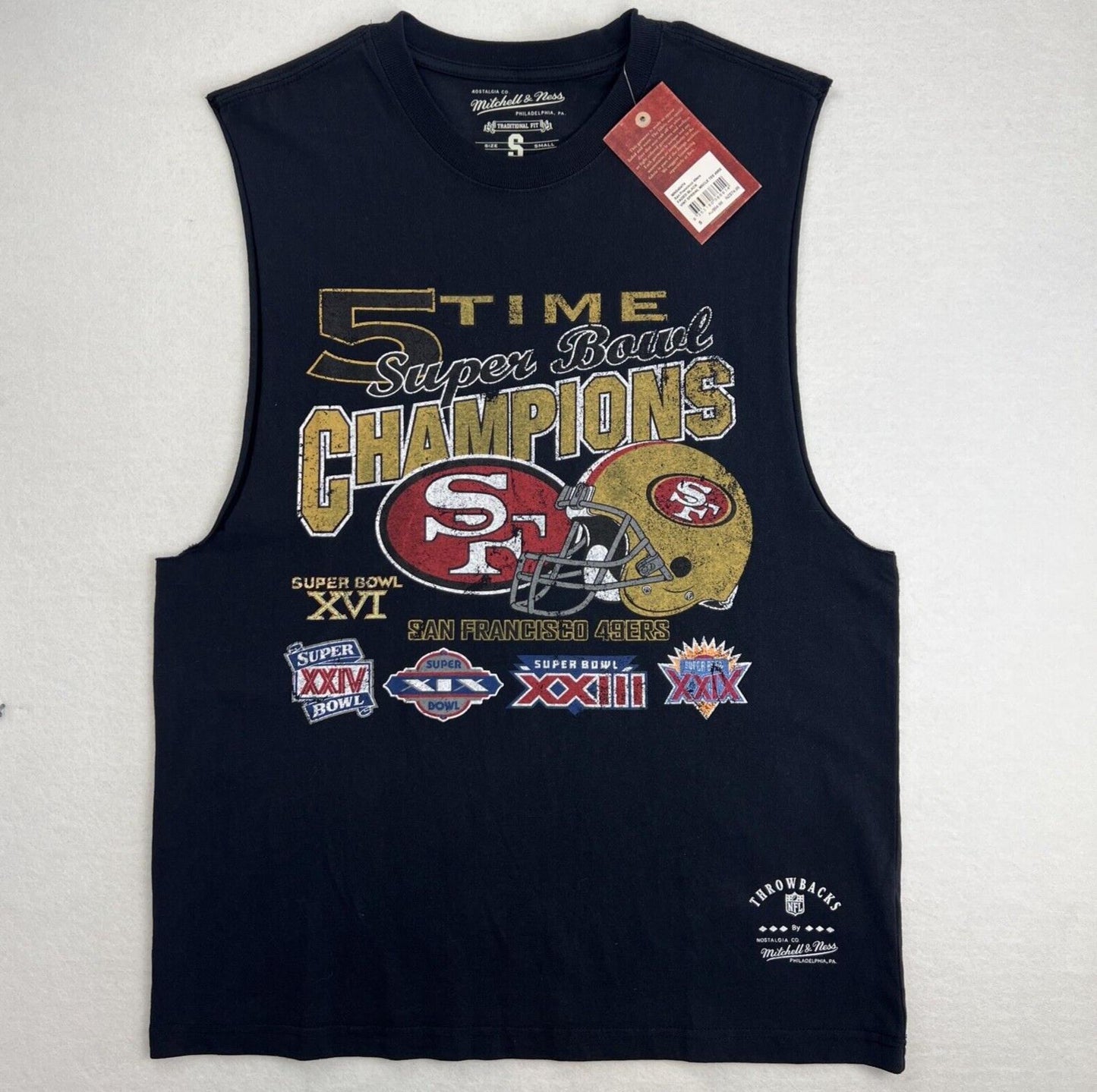 Mitchell & Ness Mens Muscle T-Shirt San Francisco 49ers 5 Time Champs Size Small