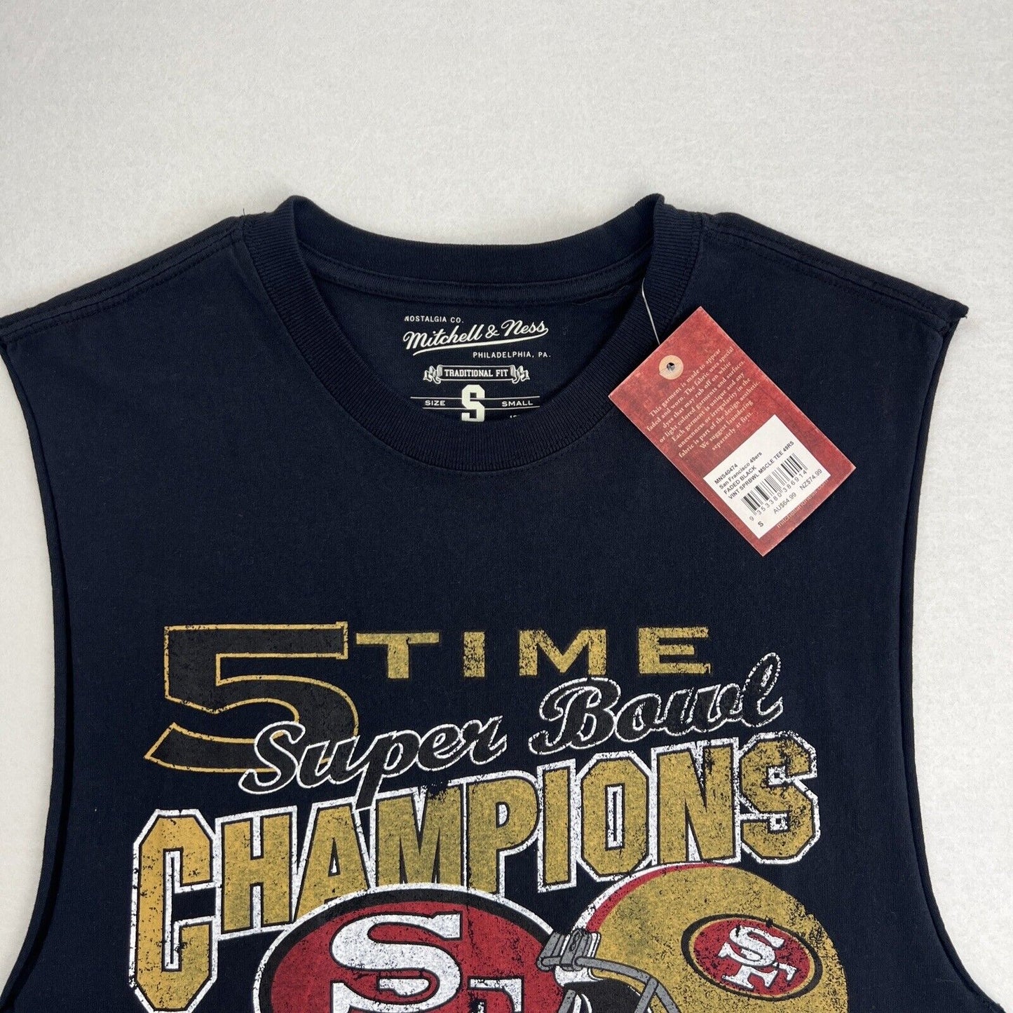 Mitchell & Ness Mens Muscle T-Shirt San Francisco 49ers 5 Time Champs Size Small